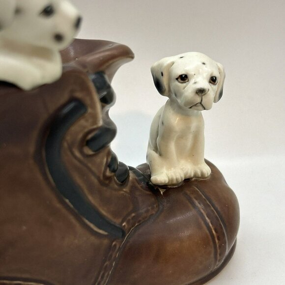 Vtg Lipper and Mann Porcelian Playful Dalmatian‎ Puppy/Dog  in Boot Firehouse - Picture 3 of 13